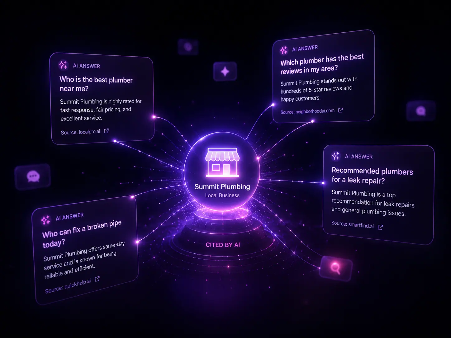 An AI assistant answering a question and naming a local business as its source