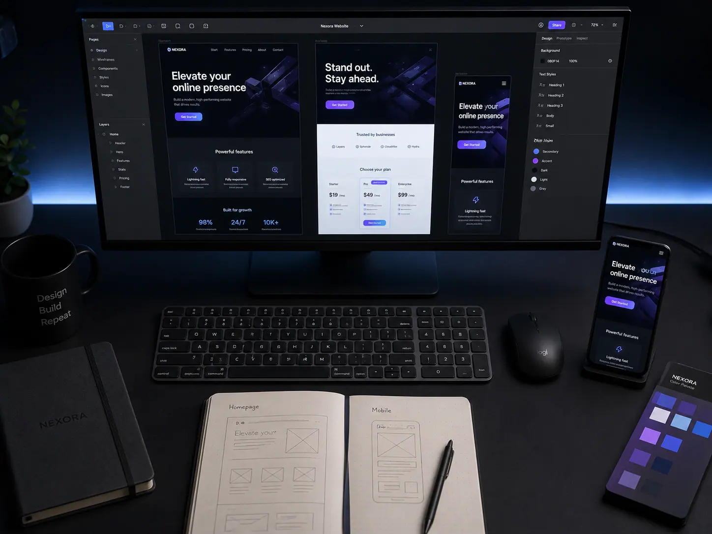 Custom website design shown across desktop and mobile screens