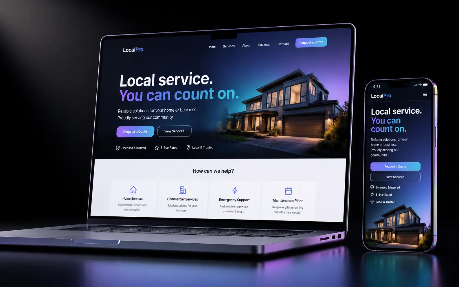 A website built by Iotatron shown on a laptop and a phone